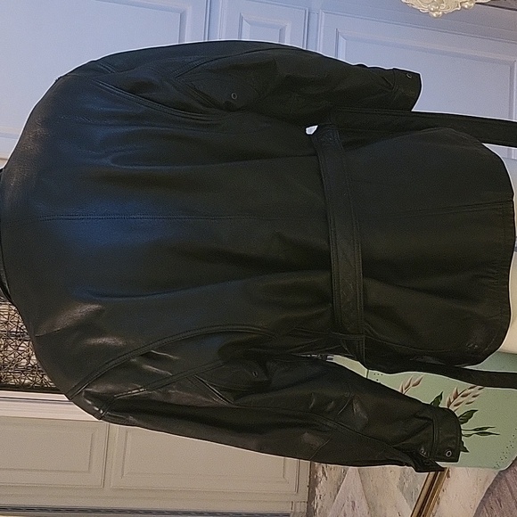MARC By Andrew Marc size M Black Leather Belted Zippered Pockets Coat Jacket - Picture 5 of 13
